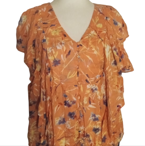 Haute Hippie Tribe Women's Flutter Sleeves Boho Style Floral Blouse Size Medium - Picture 4 of 8